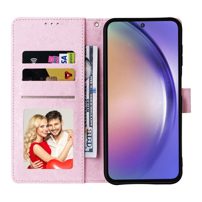 Samsung Galaxy A55 Luxury Bronzing Leather Case - Floral RFID Wallet Cover with Stand & Card Slots