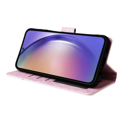 Samsung Galaxy A55 Luxury Bronzing Leather Case - Floral RFID Wallet Cover with Stand & Card Slots