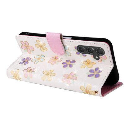 Samsung Galaxy A55 Luxury Bronzing Leather Case - Floral RFID Wallet Cover with Stand & Card Slots