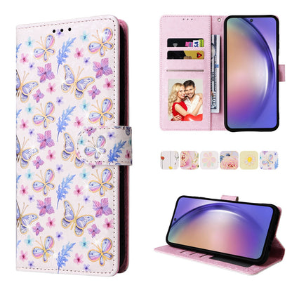 Samsung Galaxy A55 Luxury Bronzing Leather Case - Floral RFID Wallet Cover with Stand & Card Slots