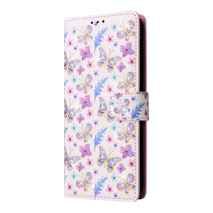 Samsung Galaxy A55 Luxury Bronzing Leather Case - Floral RFID Wallet Cover with Stand & Card Slots