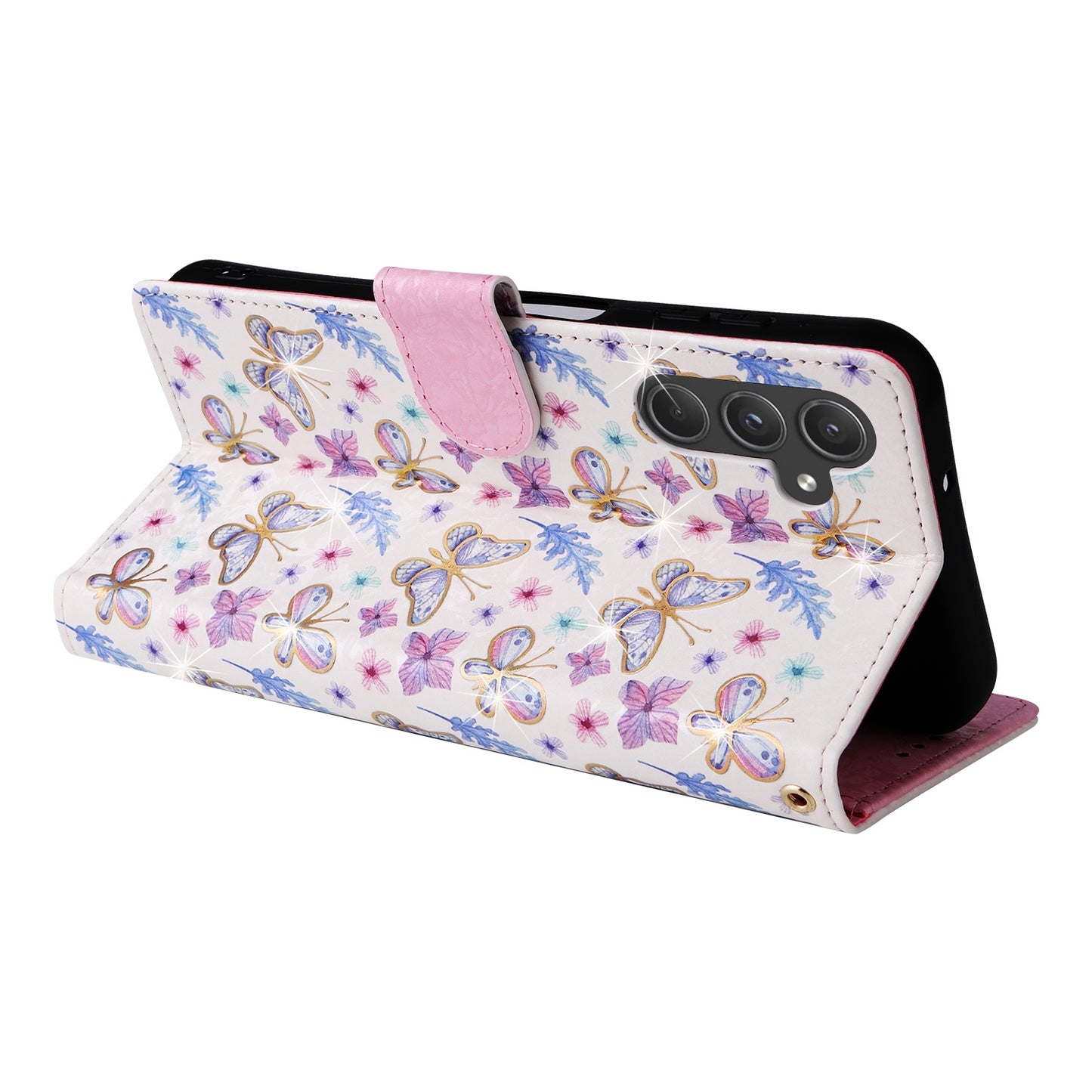 Samsung Galaxy A55 Luxury Bronzing Leather Case - Floral RFID Wallet Cover with Stand & Card Slots