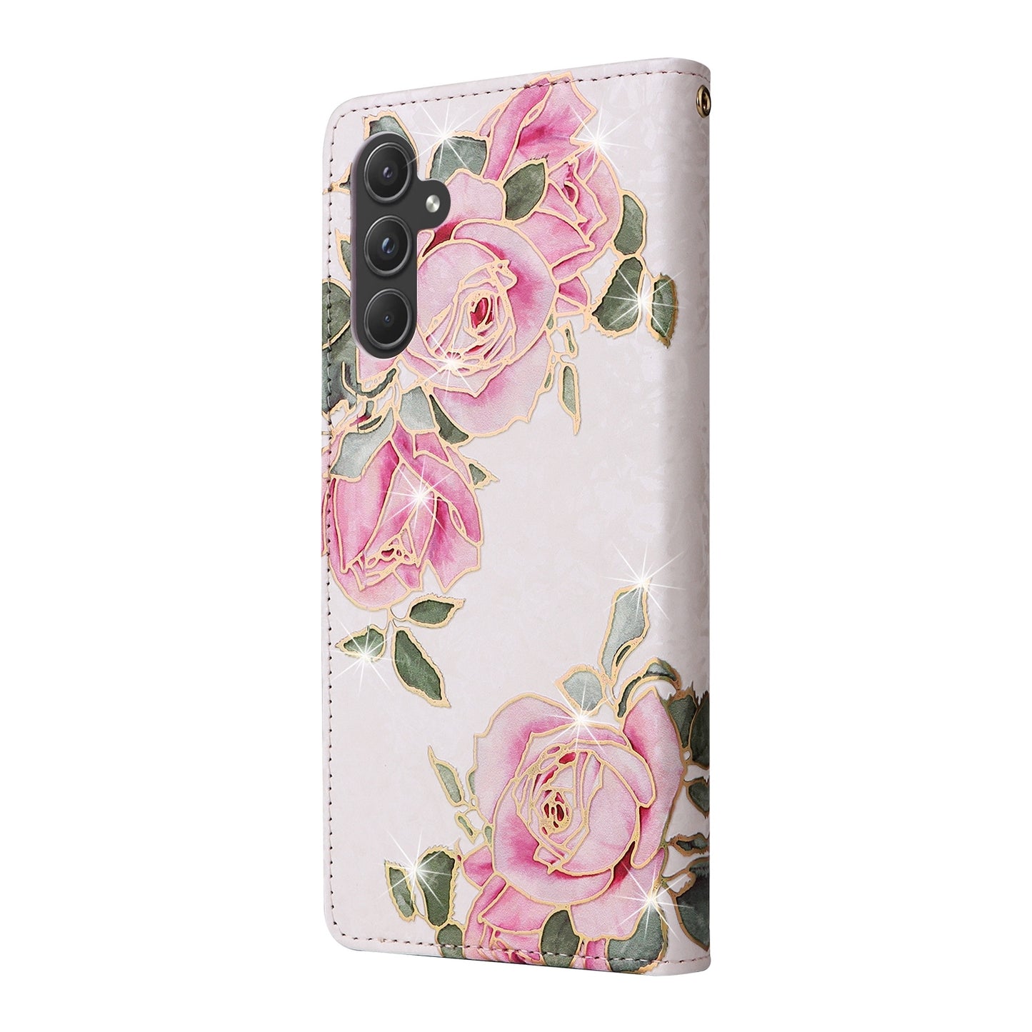 Samsung Galaxy A55 Luxury Bronzing Leather Case - Floral RFID Wallet Cover with Stand & Card Slots