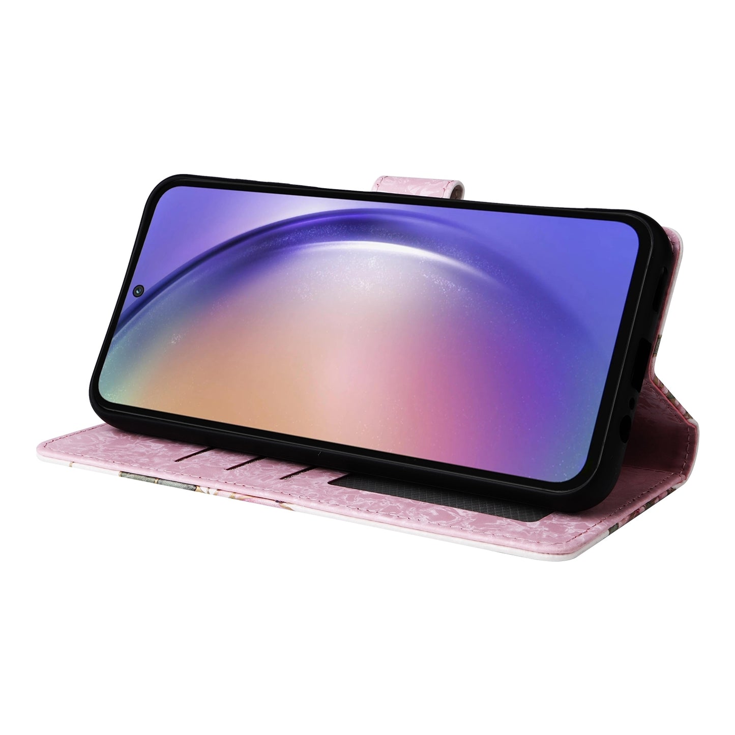 Samsung Galaxy A55 Luxury Bronzing Leather Case - Floral RFID Wallet Cover with Stand & Card Slots