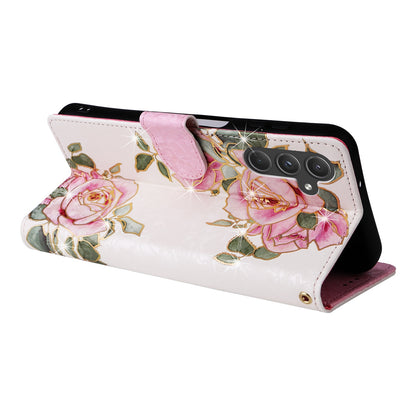 Samsung Galaxy A55 Luxury Bronzing Leather Case - Floral RFID Wallet Cover with Stand & Card Slots