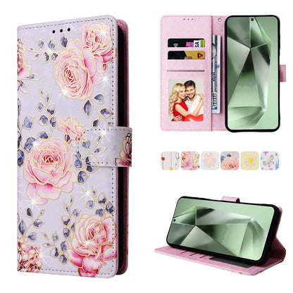 Samsung Galaxy S24 FE 5G Luxury Bronzing Leather Case - Floral RFID Wallet Cover with Stand & Card Slots