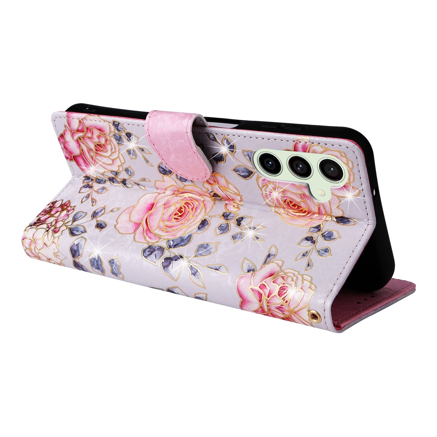 Samsung Galaxy S24 FE 5G Luxury Bronzing Leather Case - Floral RFID Wallet Cover with Stand & Card Slots