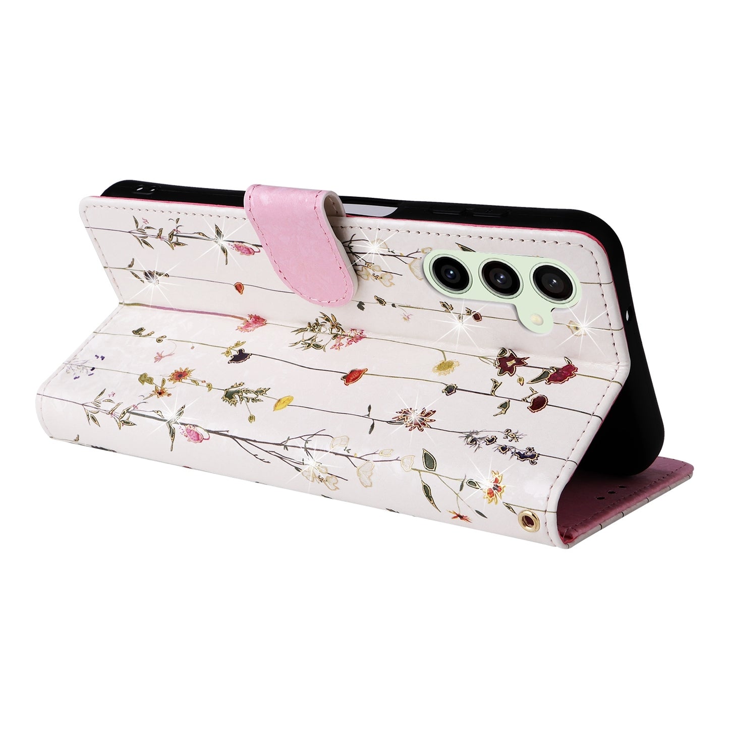 Samsung Galaxy S24 FE 5G Luxury Bronzing Leather Case - Floral RFID Wallet Cover with Stand & Card Slots