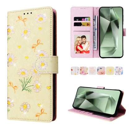 Samsung Galaxy S24 FE 5G Luxury Bronzing Leather Case - Floral RFID Wallet Cover with Stand & Card Slots