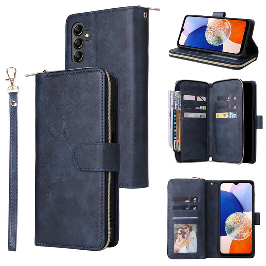 Samsung Galaxy A15 5G Leather Wallet Case with 9 Card Slots, Zipped Cash Pocket & Kickstand - Premium PU TPU Protective Cover with Wrist Strap