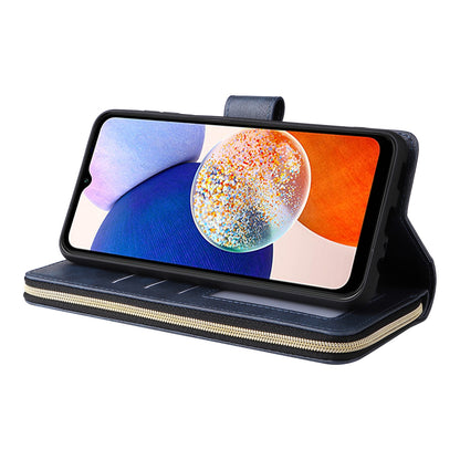 Samsung Galaxy A15 5G Leather Wallet Case with 9 Card Slots, Zipped Cash Pocket & Kickstand - Premium PU TPU Protective Cover with Wrist Strap