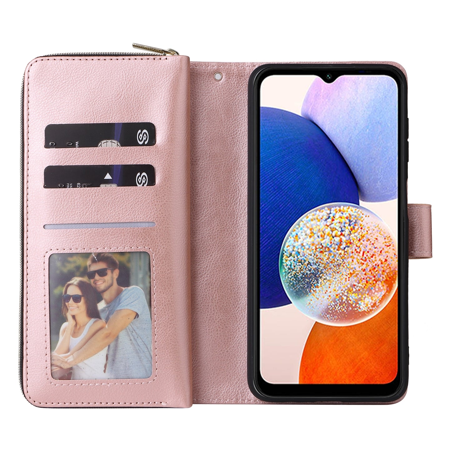 Samsung Galaxy A15 5G Leather Wallet Case with 9 Card Slots, Zipped Cash Pocket & Kickstand - Premium PU TPU Protective Cover with Wrist Strap