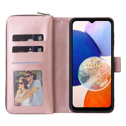Samsung Galaxy A15 5G Leather Wallet Case with 9 Card Slots, Zipped Cash Pocket & Kickstand - Premium PU TPU Protective Cover with Wrist Strap