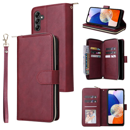 Samsung Galaxy A15 5G Leather Wallet Case with 9 Card Slots, Zipped Cash Pocket & Kickstand - Premium PU TPU Protective Cover with Wrist Strap