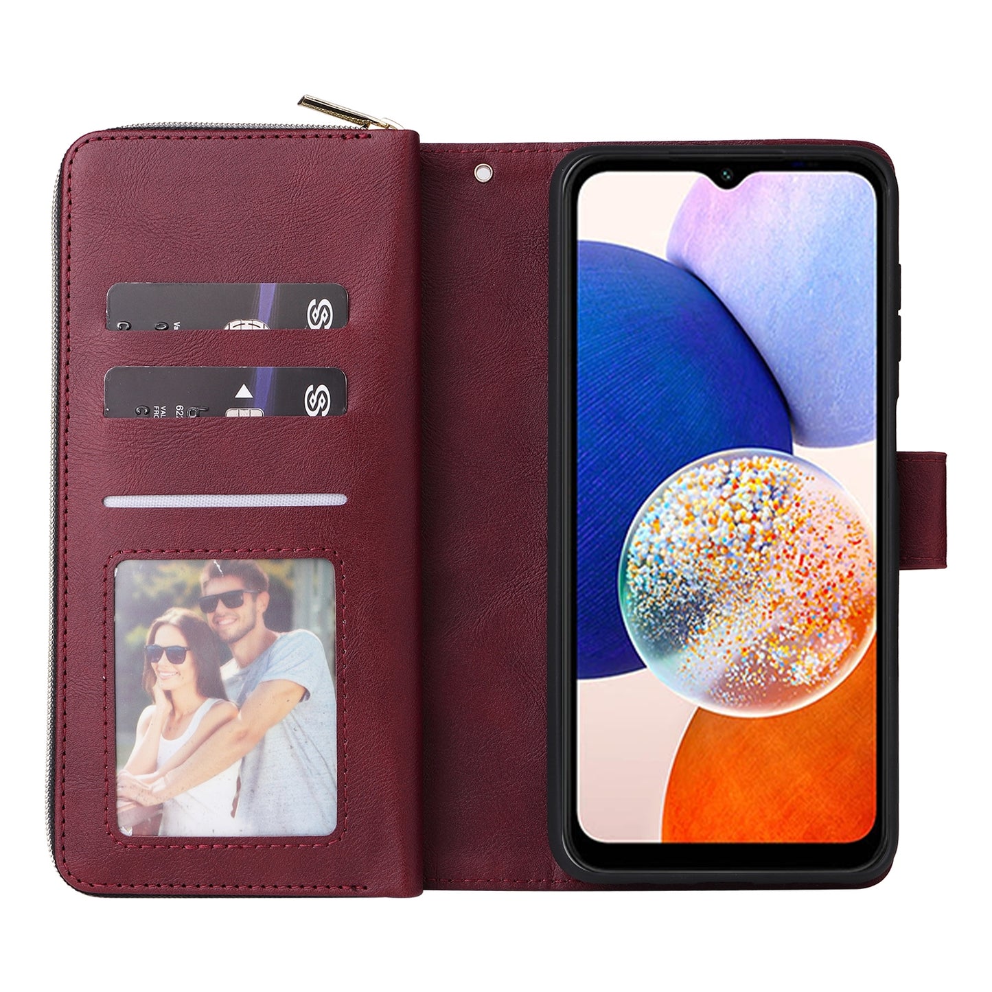 Samsung Galaxy A15 5G Leather Wallet Case with 9 Card Slots, Zipped Cash Pocket & Kickstand - Premium PU TPU Protective Cover with Wrist Strap