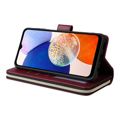 Samsung Galaxy A15 5G Leather Wallet Case with 9 Card Slots, Zipped Cash Pocket & Kickstand - Premium PU TPU Protective Cover with Wrist Strap