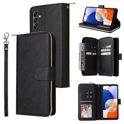 Samsung Galaxy A15 5G Leather Wallet Case with 9 Card Slots, Zipped Cash Pocket & Kickstand - Premium PU TPU Protective Cover with Wrist Strap