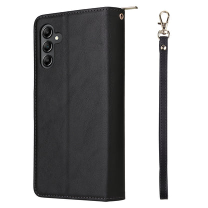 Samsung Galaxy A15 5G Leather Wallet Case with 9 Card Slots, Zipped Cash Pocket & Kickstand - Premium PU TPU Protective Cover with Wrist Strap
