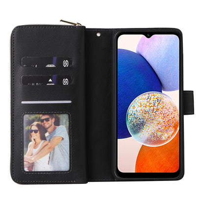 Samsung Galaxy A15 5G Leather Wallet Case with 9 Card Slots, Zipped Cash Pocket & Kickstand - Premium PU TPU Protective Cover with Wrist Strap