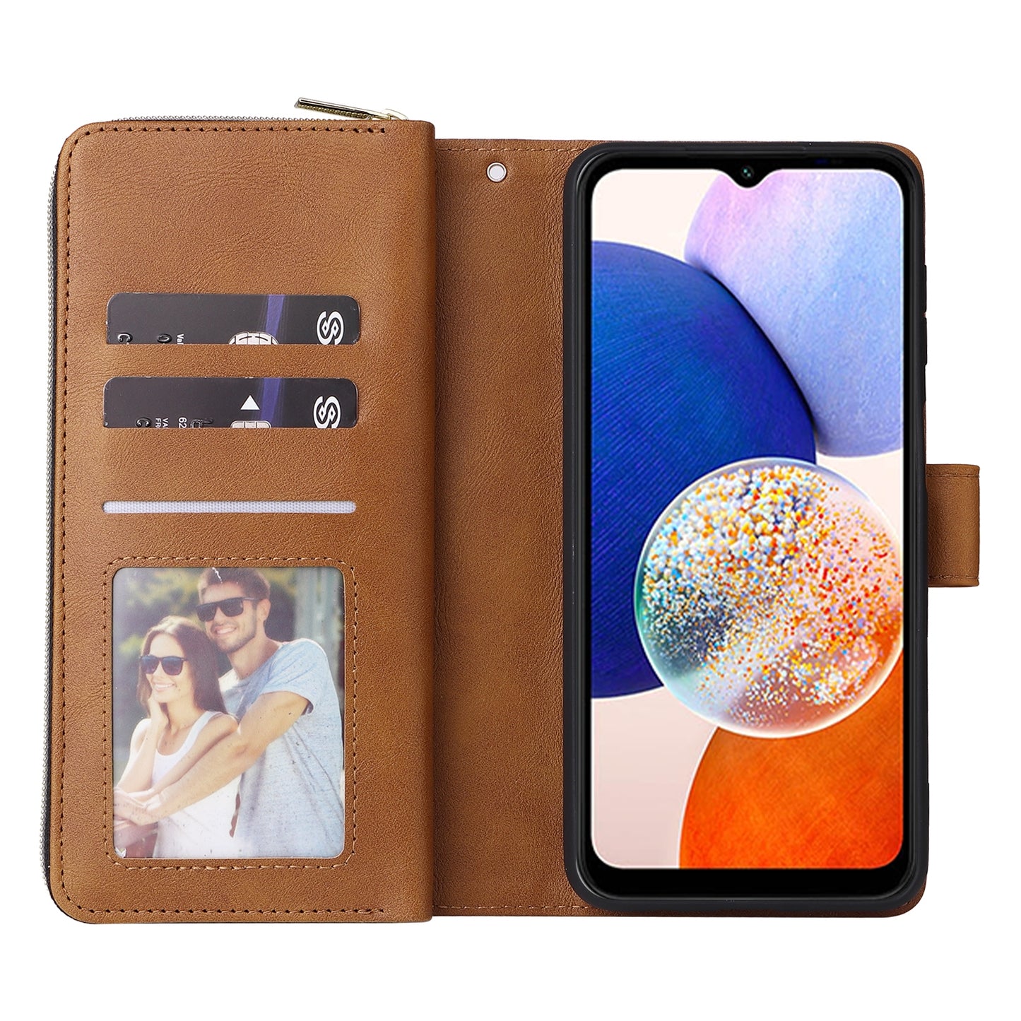 Samsung Galaxy A15 5G Leather Wallet Case with 9 Card Slots, Zipped Cash Pocket & Kickstand - Premium PU TPU Protective Cover with Wrist Strap