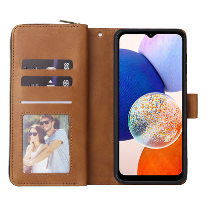 Samsung Galaxy A15 5G Leather Wallet Case with 9 Card Slots, Zipped Cash Pocket & Kickstand - Premium PU TPU Protective Cover with Wrist Strap