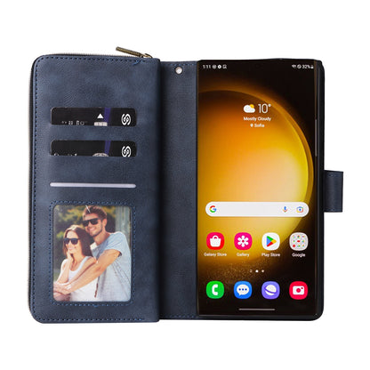 Samsung Galaxy S24 Ultra 5G Leather Wallet Case with 9 Card Slots, Zipped Cash Pocket & Kickstand - Premium PU TPU Protective Cover with Wrist Strap