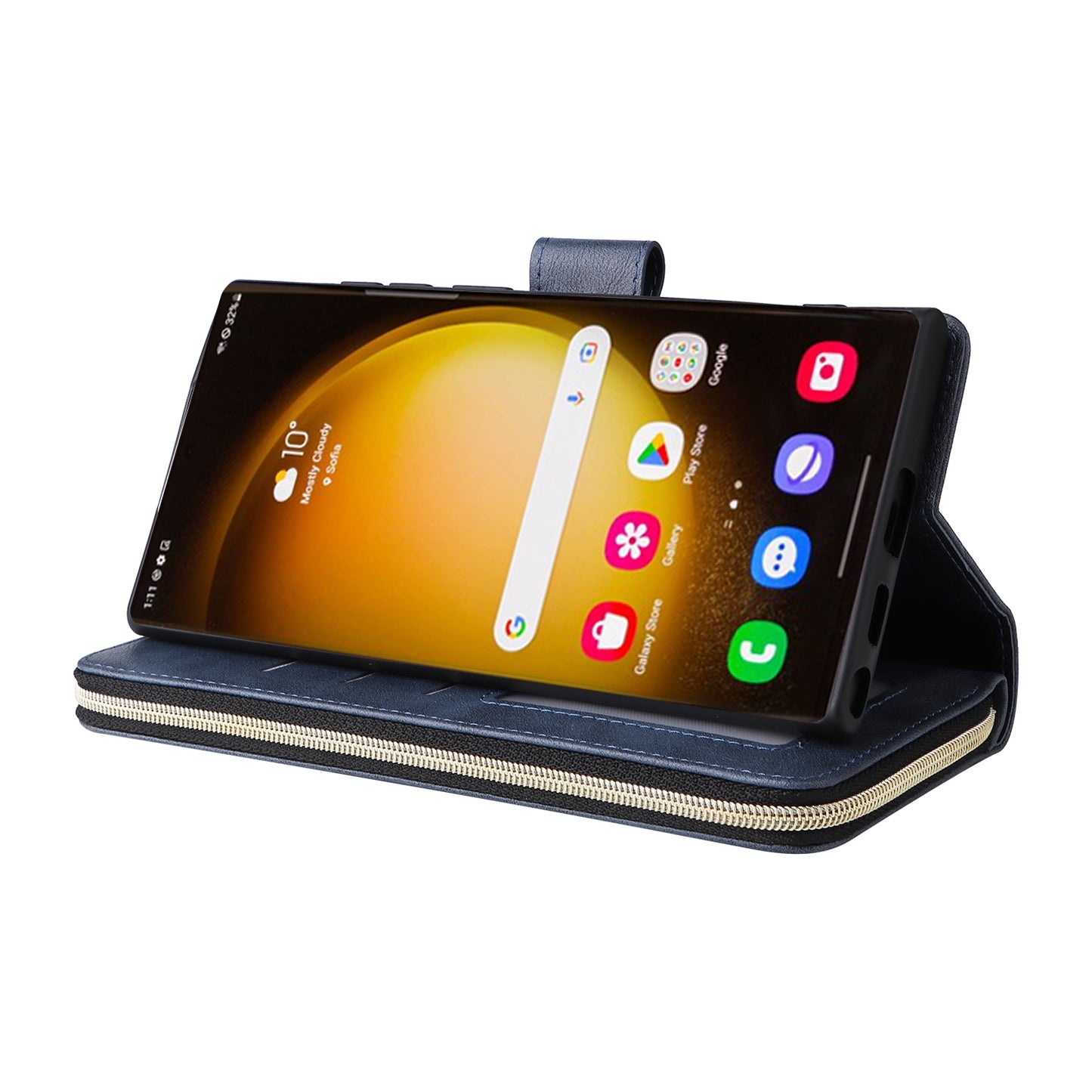 Samsung Galaxy S24 Ultra 5G Leather Wallet Case with 9 Card Slots, Zipped Cash Pocket & Kickstand - Premium PU TPU Protective Cover with Wrist Strap