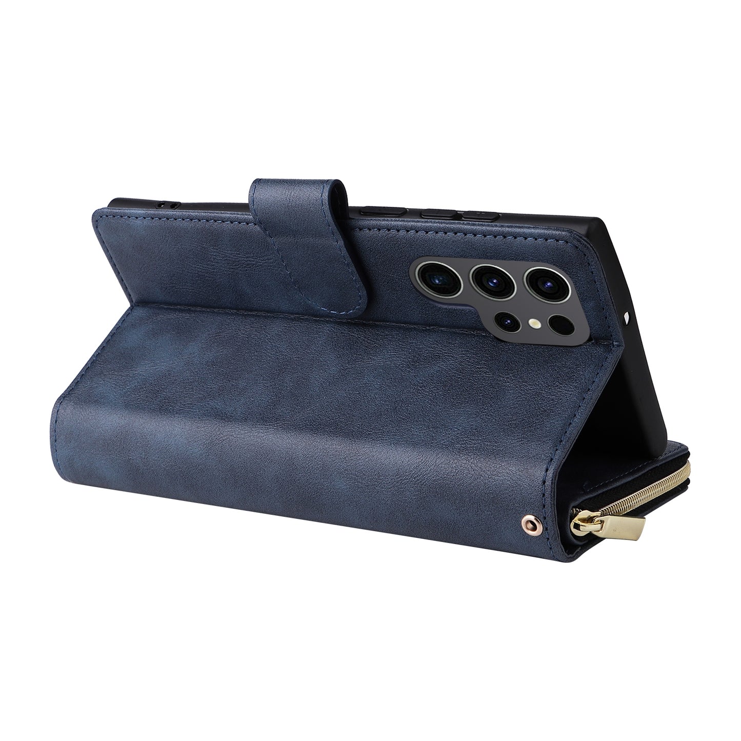 Samsung Galaxy S24 Ultra 5G Leather Wallet Case with 9 Card Slots, Zipped Cash Pocket & Kickstand - Premium PU TPU Protective Cover with Wrist Strap