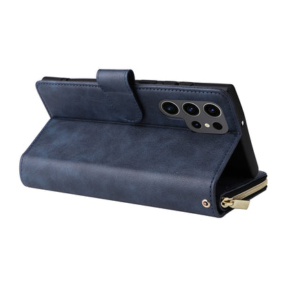 Samsung Galaxy S24 Ultra 5G Leather Wallet Case with 9 Card Slots, Zipped Cash Pocket & Kickstand - Premium PU TPU Protective Cover with Wrist Strap