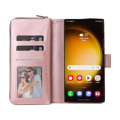Samsung Galaxy S24 Ultra 5G Leather Wallet Case with 9 Card Slots, Zipped Cash Pocket & Kickstand - Premium PU TPU Protective Cover with Wrist Strap