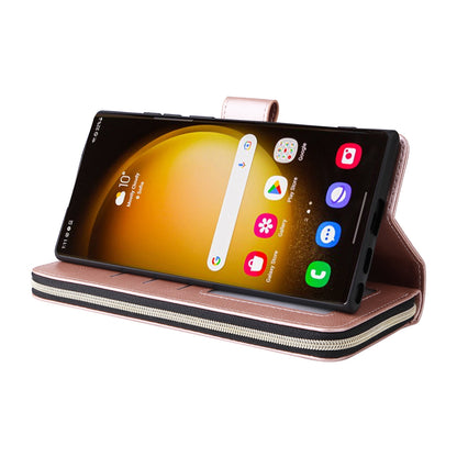 Samsung Galaxy S24 Ultra 5G Leather Wallet Case with 9 Card Slots, Zipped Cash Pocket & Kickstand - Premium PU TPU Protective Cover with Wrist Strap