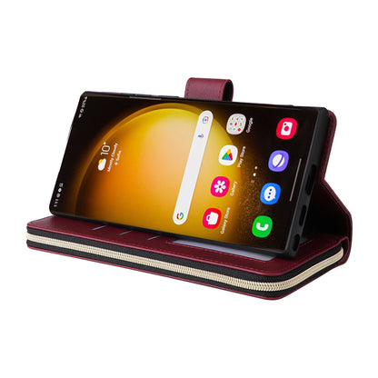 Samsung Galaxy S24 Ultra 5G Leather Wallet Case with 9 Card Slots, Zipped Cash Pocket & Kickstand - Premium PU TPU Protective Cover with Wrist Strap