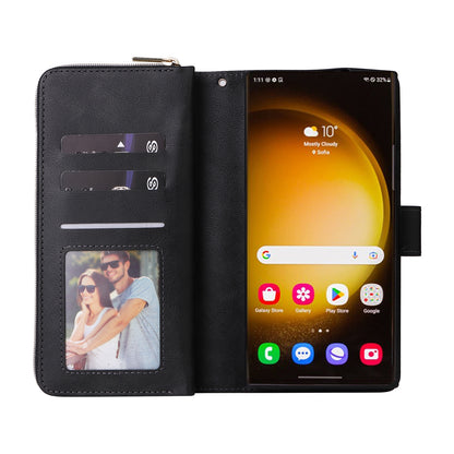 Samsung Galaxy S24 Ultra 5G Leather Wallet Case with 9 Card Slots, Zipped Cash Pocket & Kickstand - Premium PU TPU Protective Cover with Wrist Strap