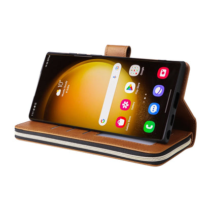 Samsung Galaxy S24 Ultra 5G Leather Wallet Case with 9 Card Slots, Zipped Cash Pocket & Kickstand - Premium PU TPU Protective Cover with Wrist Strap