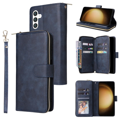 Samsung Galaxy S24+ 5G Leather Wallet Case with 9 Card Slots, Zipped Cash Pocket & Kickstand - Premium PU TPU Protective Cover with Wrist Strap