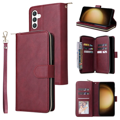 Samsung Galaxy S24+ 5G Leather Wallet Case with 9 Card Slots, Zipped Cash Pocket & Kickstand - Premium PU TPU Protective Cover with Wrist Strap