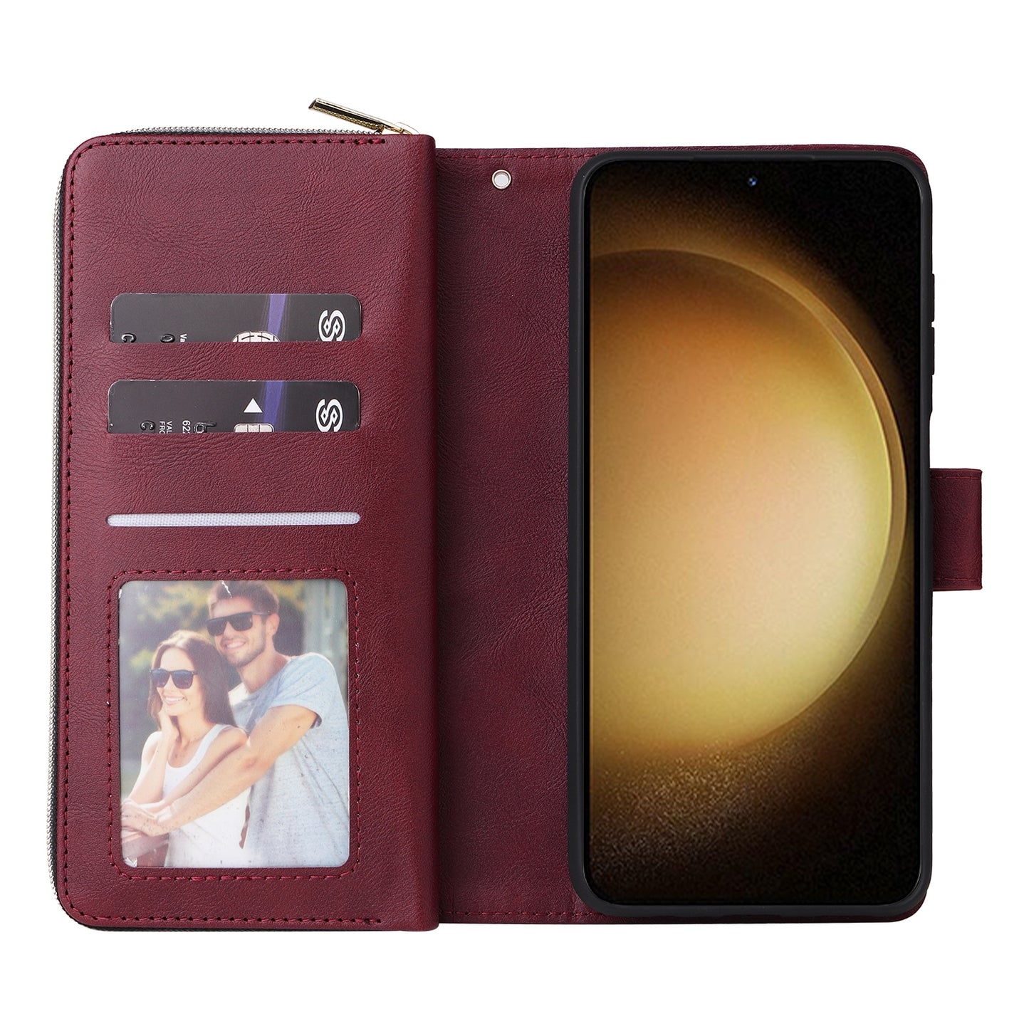 Samsung Galaxy S24+ 5G Leather Wallet Case with 9 Card Slots, Zipped Cash Pocket & Kickstand - Premium PU TPU Protective Cover with Wrist Strap