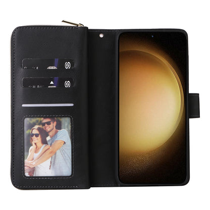 Samsung Galaxy S24+ 5G Leather Wallet Case with 9 Card Slots, Zipped Cash Pocket & Kickstand - Premium PU TPU Protective Cover with Wrist Strap