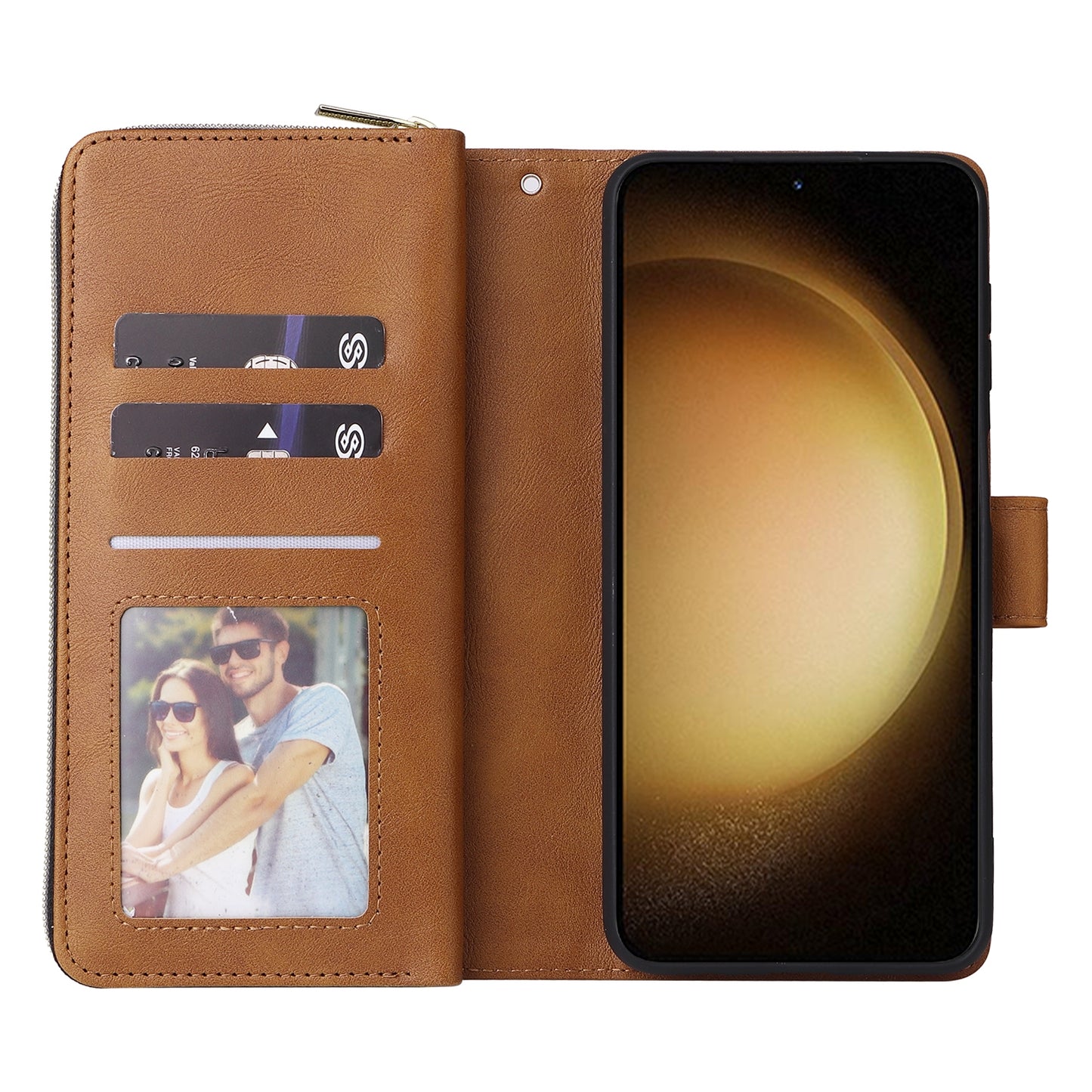 Samsung Galaxy S24+ 5G Leather Wallet Case with 9 Card Slots, Zipped Cash Pocket & Kickstand - Premium PU TPU Protective Cover with Wrist Strap