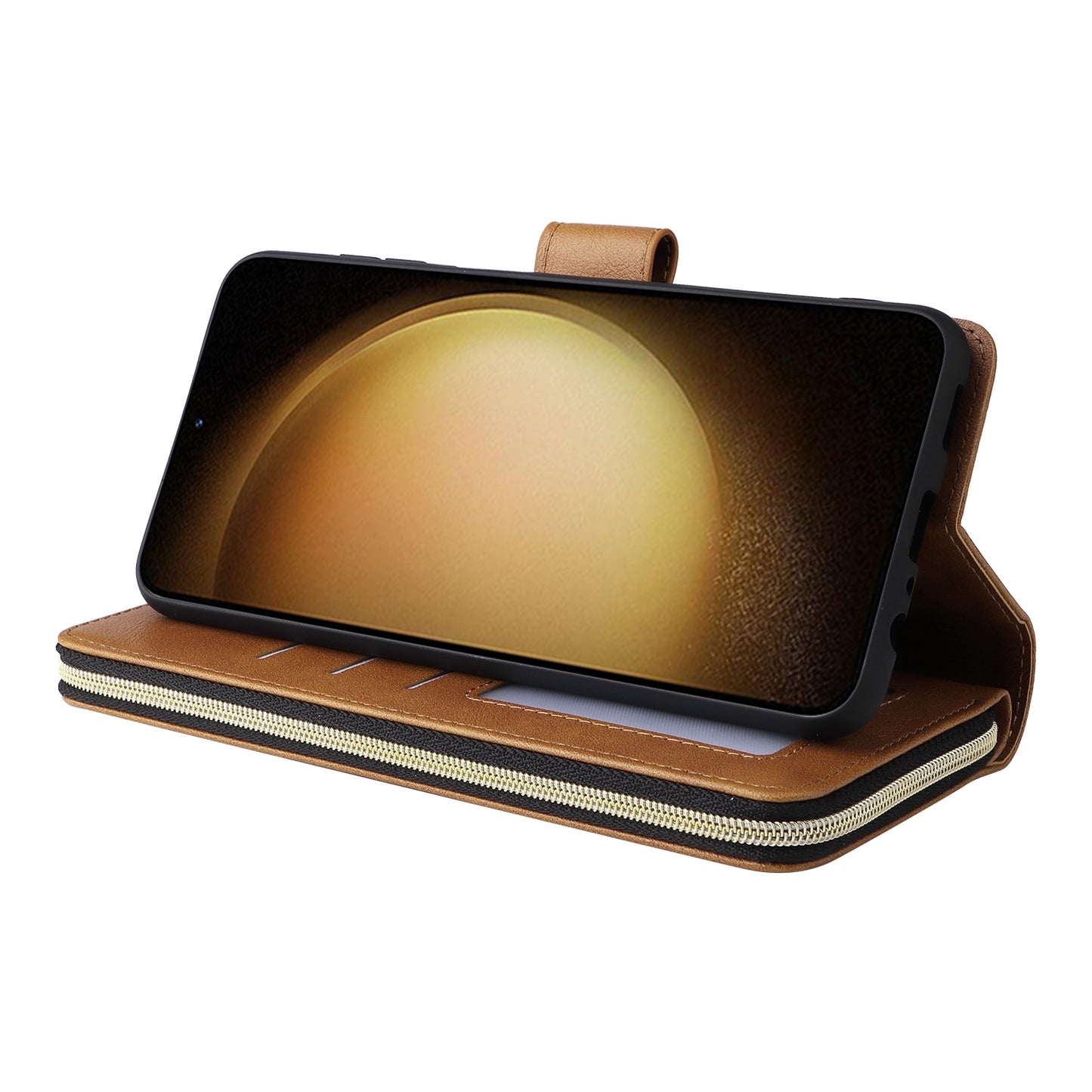 Samsung Galaxy S24+ 5G Leather Wallet Case with 9 Card Slots, Zipped Cash Pocket & Kickstand - Premium PU TPU Protective Cover with Wrist Strap