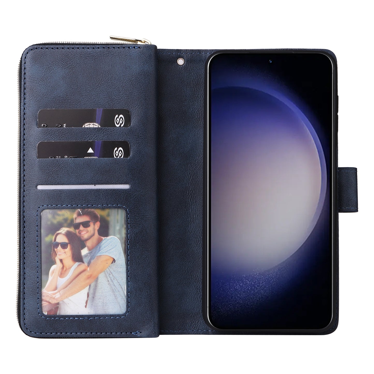 Samsung Galaxy S24 5G Leather Wallet Case with 9 Card Slots, Zipped Cash Pocket & Kickstand - Premium PU TPU Protective Cover with Wrist Strap