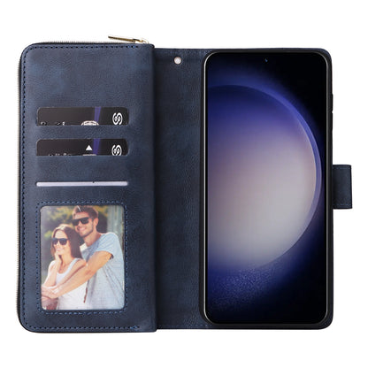 Samsung Galaxy S24 5G Leather Wallet Case with 9 Card Slots, Zipped Cash Pocket & Kickstand - Premium PU TPU Protective Cover with Wrist Strap