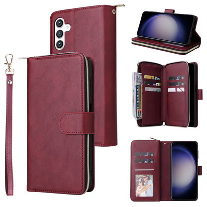 Samsung Galaxy S24 5G Leather Wallet Case with 9 Card Slots, Zipped Cash Pocket & Kickstand - Premium PU TPU Protective Cover with Wrist Strap
