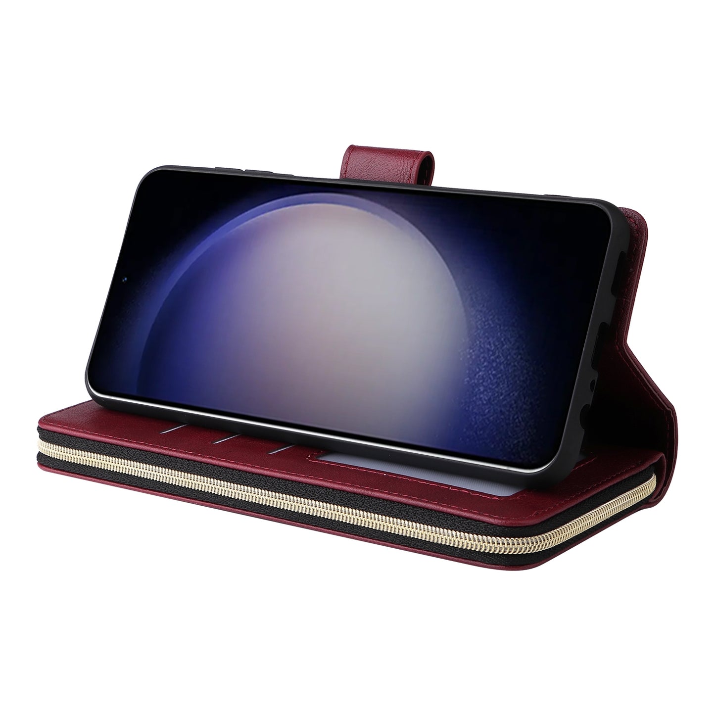 Samsung Galaxy S24 5G Leather Wallet Case with 9 Card Slots, Zipped Cash Pocket & Kickstand - Premium PU TPU Protective Cover with Wrist Strap