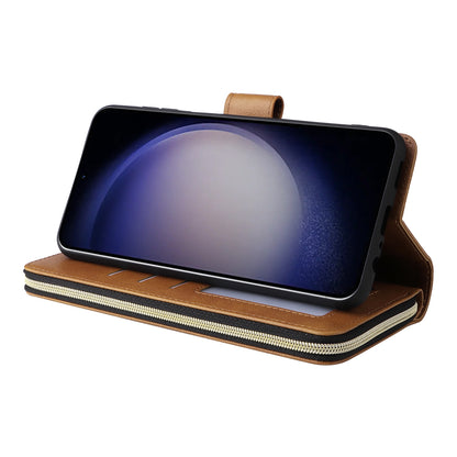 Samsung Galaxy S24 5G Leather Wallet Case with 9 Card Slots, Zipped Cash Pocket & Kickstand - Premium PU TPU Protective Cover with Wrist Strap