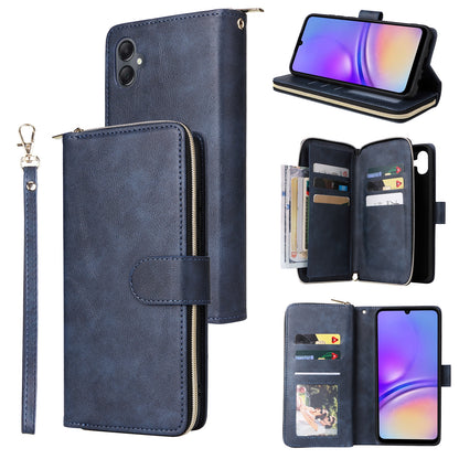 Samsung Galaxy A05 Leather Wallet Case with 9 Card Slots, Zipped Cash Pocket & Kickstand - Premium PU TPU Protective Cover with Wrist Strap