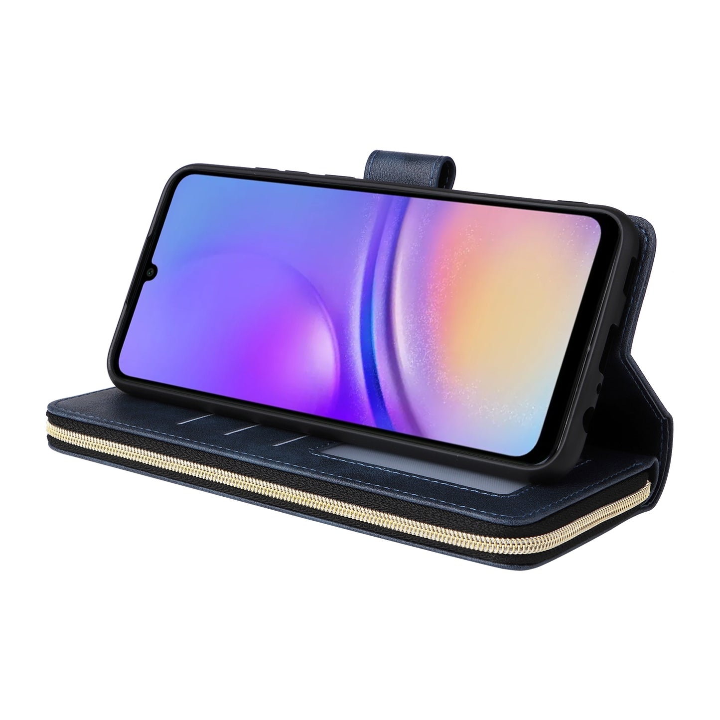 Samsung Galaxy A05 Leather Wallet Case with 9 Card Slots, Zipped Cash Pocket & Kickstand - Premium PU TPU Protective Cover with Wrist Strap