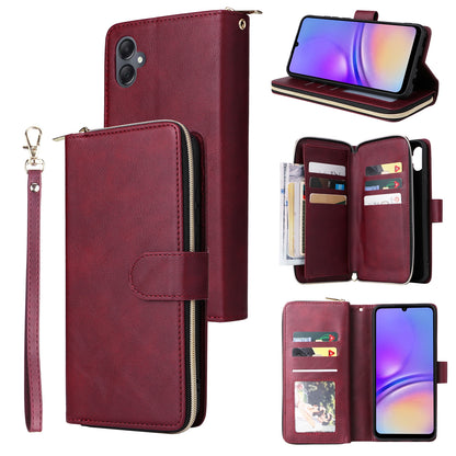 Samsung Galaxy A05 Leather Wallet Case with 9 Card Slots, Zipped Cash Pocket & Kickstand - Premium PU TPU Protective Cover with Wrist Strap