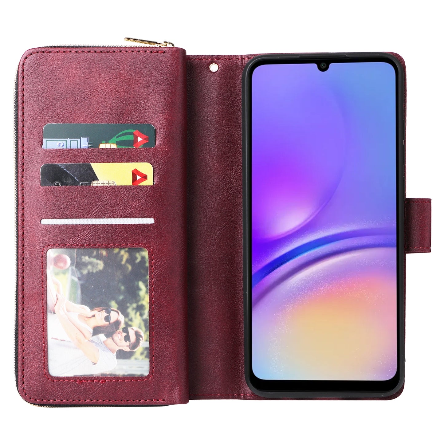 Samsung Galaxy A05 Leather Wallet Case with 9 Card Slots, Zipped Cash Pocket & Kickstand - Premium PU TPU Protective Cover with Wrist Strap