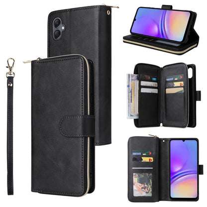 Samsung Galaxy A05 Leather Wallet Case with 9 Card Slots, Zipped Cash Pocket & Kickstand - Premium PU TPU Protective Cover with Wrist Strap